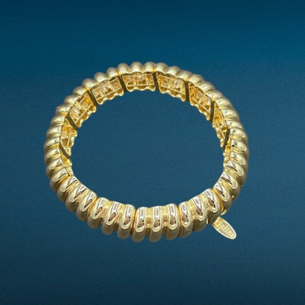 Anthropologie Serefina Gold Tone Stretch Bracelet Signed Shiny Classic